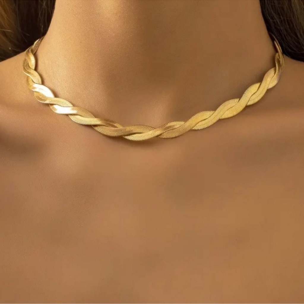 “Twisted Infinity” 14k Gold Plated Braided Choker Necklace New